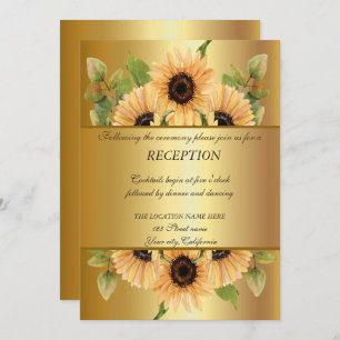 Elegant Gold,Sunflowers Wedding Reception Invitation