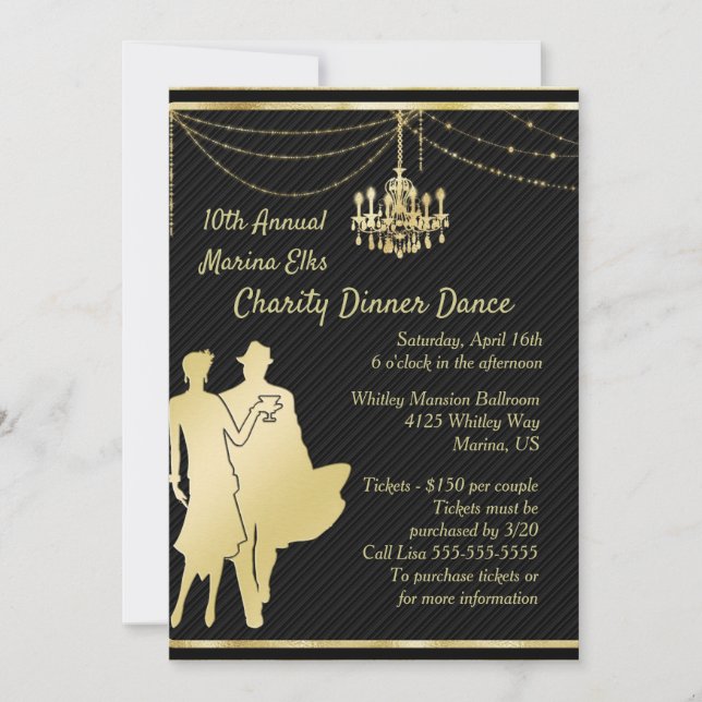 Elegant Gold sur invitation Black Cocktail Party (Devant)