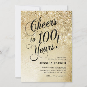Elegant Gold Surprise 100th Birthday Invitation