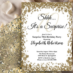 Elegant Gold Surprise 70th Birthday Invitation