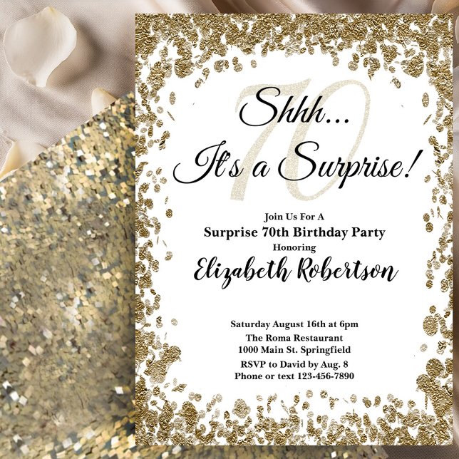 Elegant Gold Surprise 70th Birthday Invitation (Creator Uploaded)