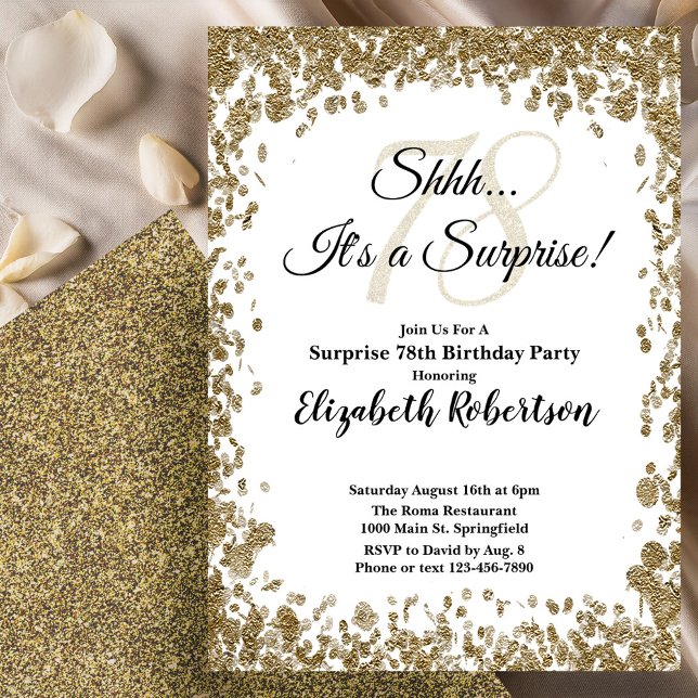 Elegant Gold Surprise 78th Birthday Invitation (Creator Uploaded)