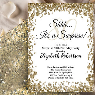 Elegant Gold Surprise 80th Birthday Invitation