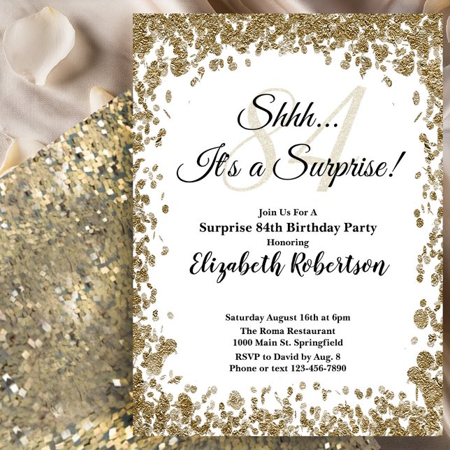 Elegant Gold Surprise 84th Birthday Invitation (Creator Uploaded)