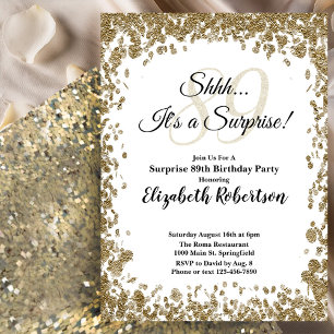 Elegant Gold Surprise 89th Birthday Invitation