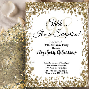 Elegant Gold Surprise 98th Birthday Invitation