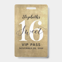 Elegant Gold Sweet 16 Birthday VIP Badge