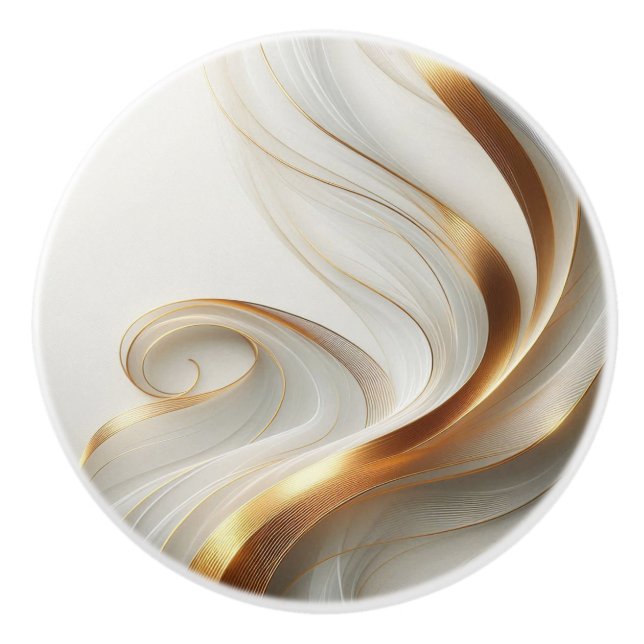 Elegant Gold Swirl Ceramic Knob (Front)
