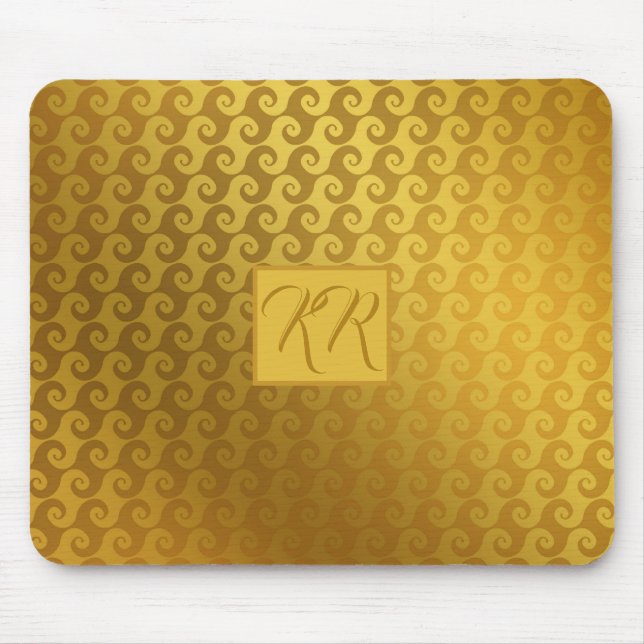 Elegant Gold Swirl Monogrammed Computer Mouse Pad (Front)