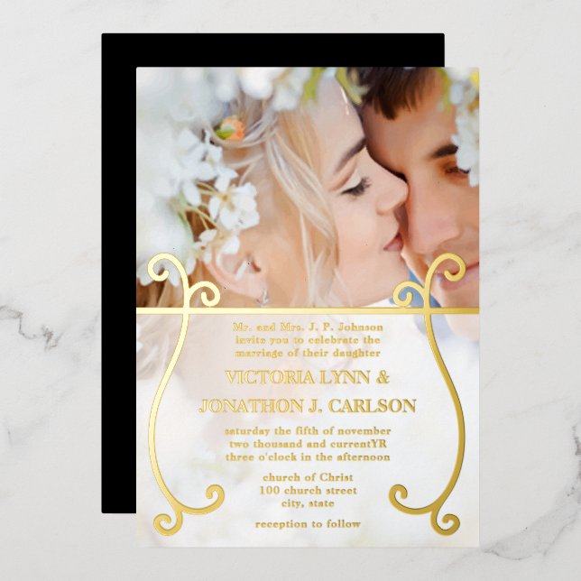 Elegant Gold Swirl Photo Wedding    (Front/Back)
