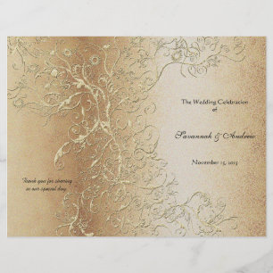Elegant Gold Swirl with Black Font Wedding Program