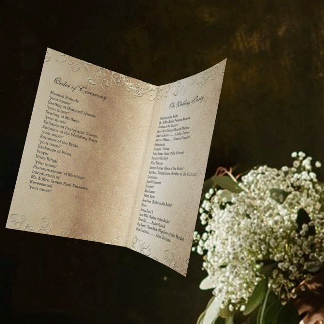 Elegant Gold Swirl with Black Font Wedding Program (Creator Uploaded)