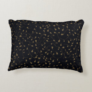 Elegant Gold Swirling Vine Pattern on Black Accent Pillow