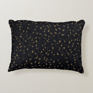 Elegant Gold Swirling Vine Pattern on Black Accent Pillow
