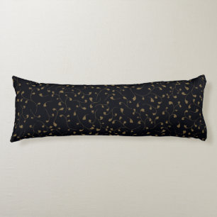 Elegant Gold Swirling Vine Pattern on Black Body Pillow
