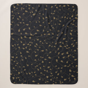Elegant Gold Swirling Vine Pattern on Black Sherpa Blanket