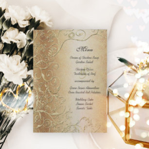 Elegant Gold Swirls Black Font Wedding  Menu