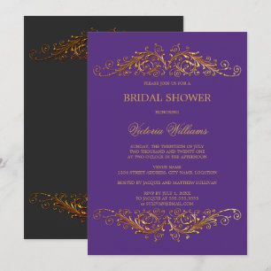 Elegant Gold Swirls Plum Invitation