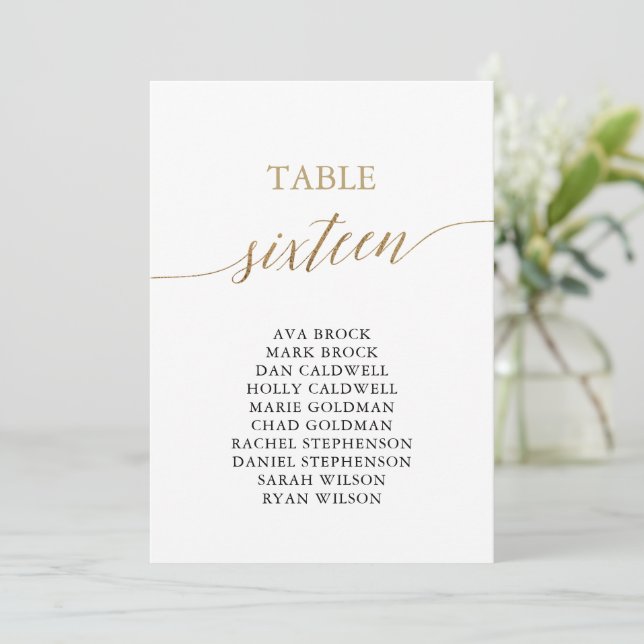 Elegant Gold Table Number 16 Seating Chart (Standing Front)