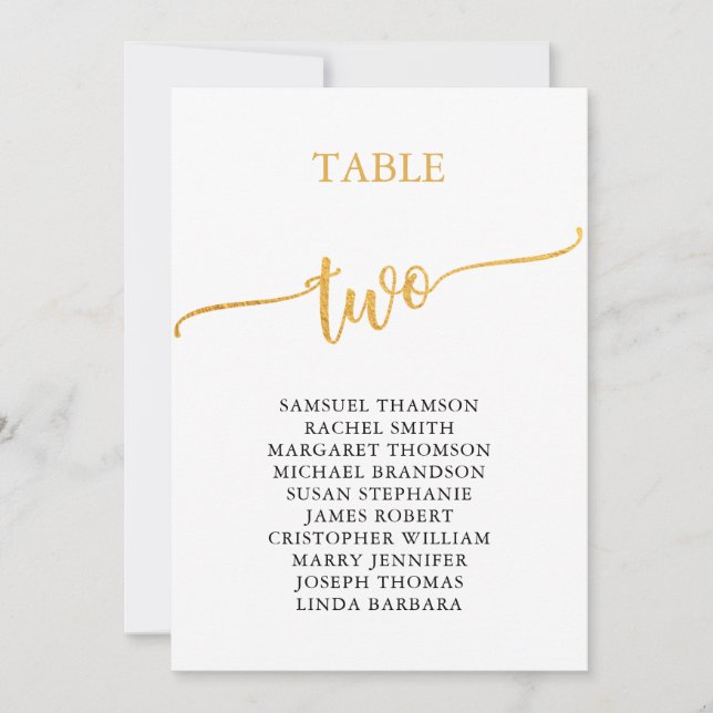 Elegant Gold Table Number 2 Seating Chart (Front)