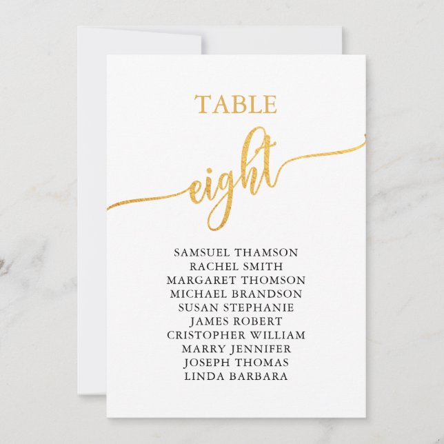 Elegant Gold Table Number 8 Seating Chart (Front)