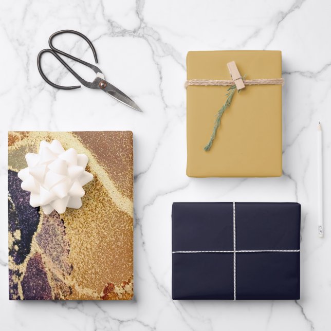 Elegant Gold Tan Purple Abstract  Wrapping Paper Sheet (Front)
