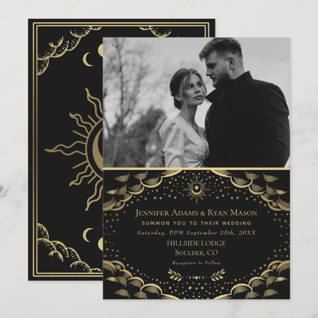 Elegant Gold Tarot Card Wedding Photo Card (Front/Back)