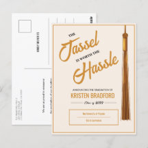 Elegant Gold Tassel Beige Graduation Announcement