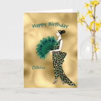 Elegant Gold Teal Art Deco Lady Birthday