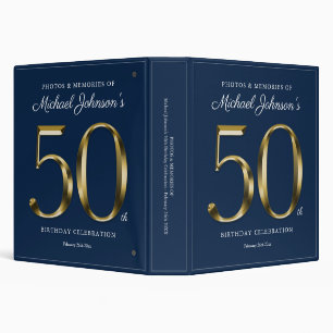 Elegant Gold Text 50th Birthday Navy Blue Custom  Binder