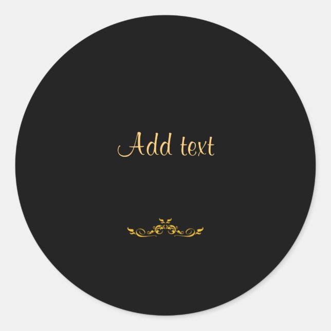 Elegant gold text on black template classic round sticker (Front)