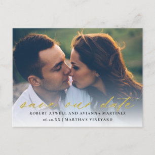 Elegant Gold Text Photo Wedding Save the Date Announcement Postcard