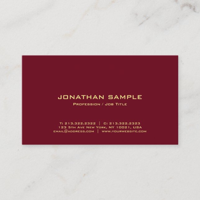 Elegant Gold Text Professional Rich Burgundy Red Business Card (Front)