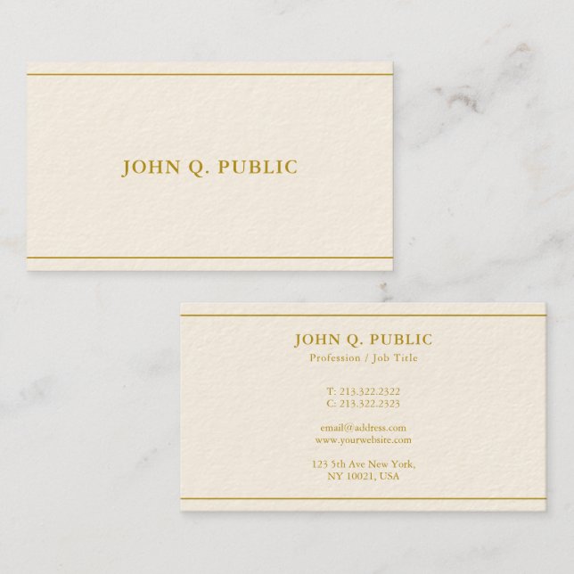 Elegant Gold Text Template Luxury Signature Cream Business Card (Front/Back)