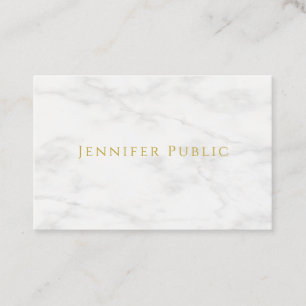 Elegant Gold Text White Marble Modern Minimalist Business Card