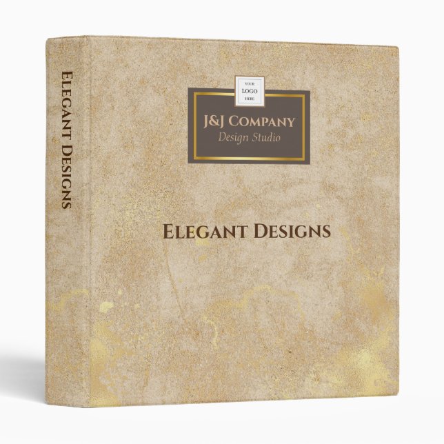 Elegant Gold Texture Brown Frame Logo Binder (Front/Spine)