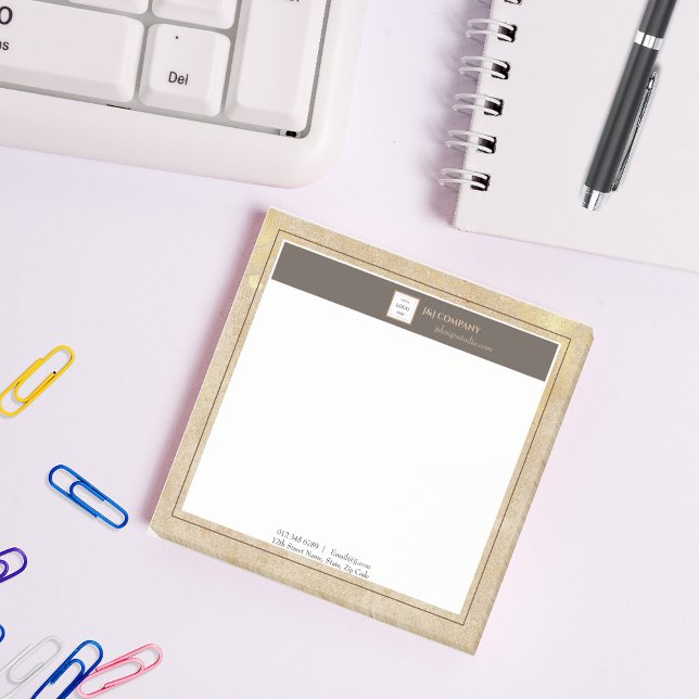 Elegant Gold Texture Brown Frame Logo Post-it Notes (Creator Uploaded)