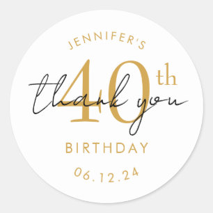 Elegant Gold "Thank You" 40th Birthday Party  Classic Round Sticker