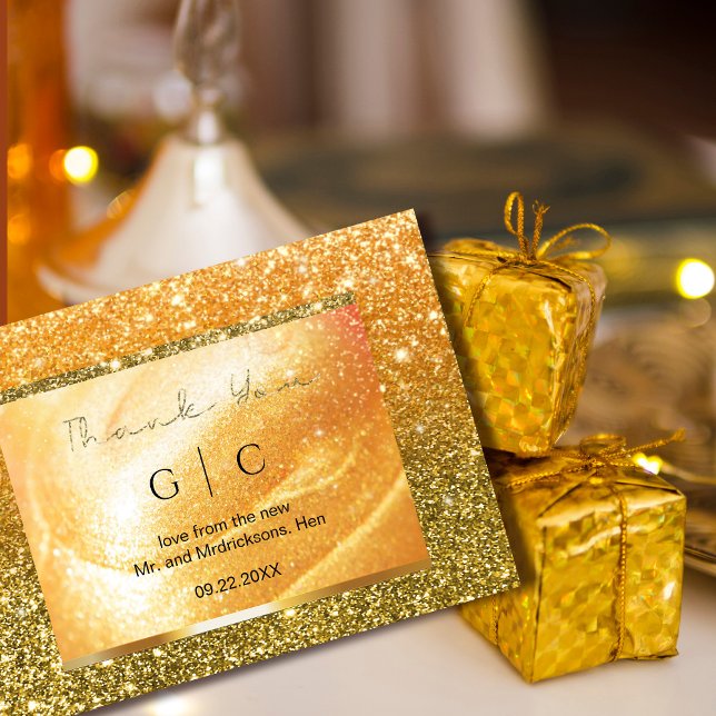 Elegant Gold Thank You Card | Glitter and Pearl (Elegant Gold Thank You Card | Glitter and Pearl #zazzlemade #thankyou #luxurygold #sparkles)