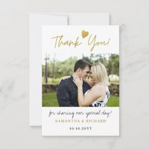 Elegant Gold Thank You Heart Wedding Photo Card