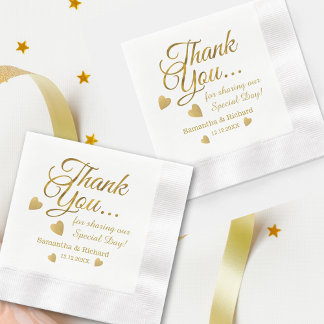 Elegant Gold Thank You Personalized Wedding   Napkin