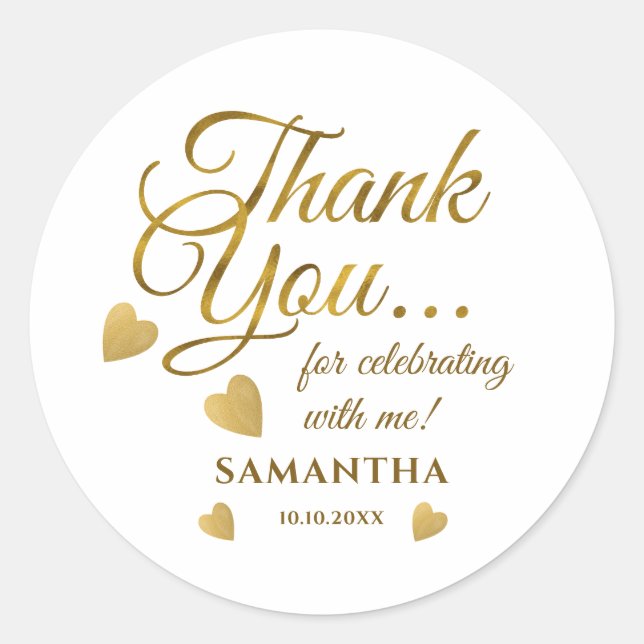 Elegant Gold Thank You Typography Party Favour   Classic Round Sticker (Front)