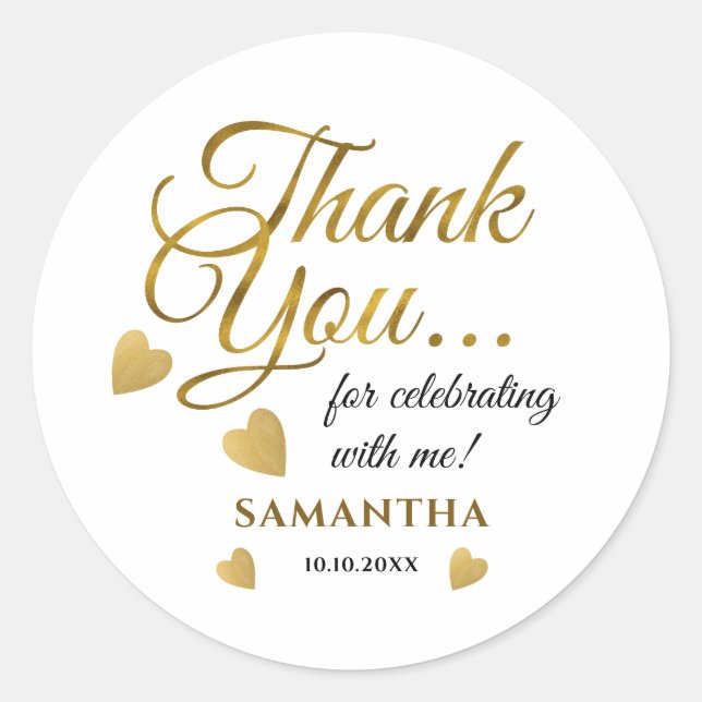 Elegant Gold Thank You Typography Party Favour   Classic Round Sticker (Front)