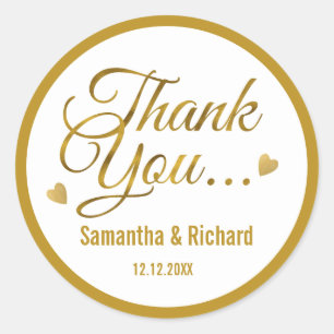Elegant Gold Thank You Wedding Favour Classic Round Sticker