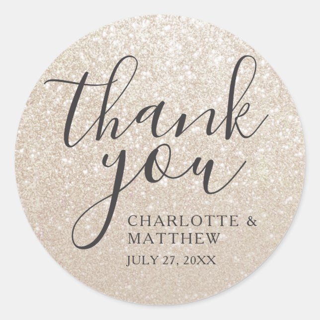 Elegant Gold Thank You Wedding Round Sticker (Front)
