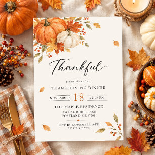 Elegant Gold Thankful Fall Thanksgiving Dinner Invitation
