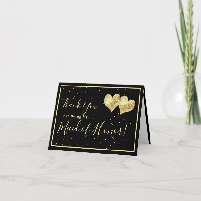 Elegant Gold Thanks For Being My Maid-of-Honour Thank You Card (Front)