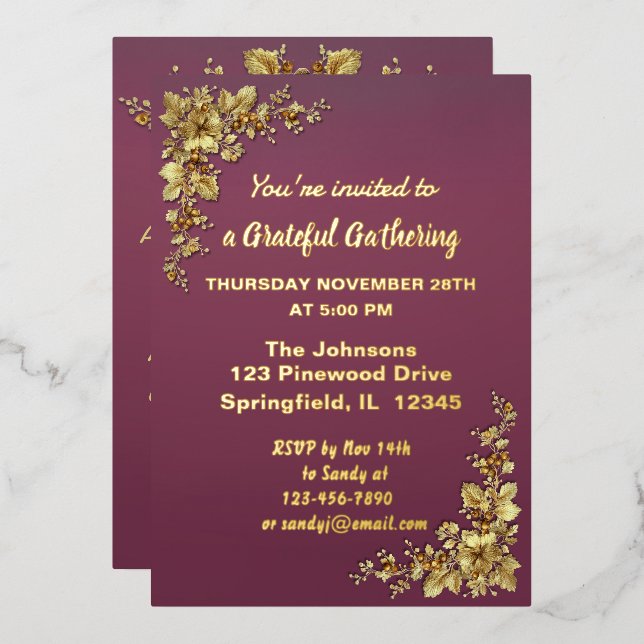 Elegant Gold Thanksgiving Foil Invita (Front/Back)