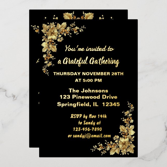 Elegant Gold Thanksgiving Foil Invita (Front/Back)