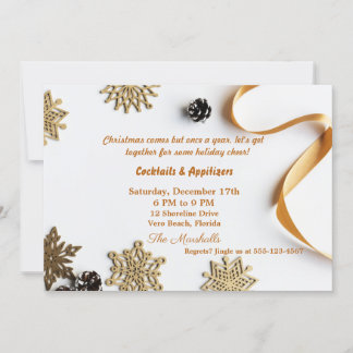 Elegant Gold Themed Christmas Dinner Invitation